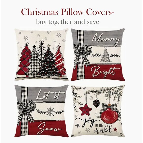 Winter - Let It Snow - Pillow Cover Decor Plaid Bow Snowflake Throw Pillow Cover - Picture 2 of 8